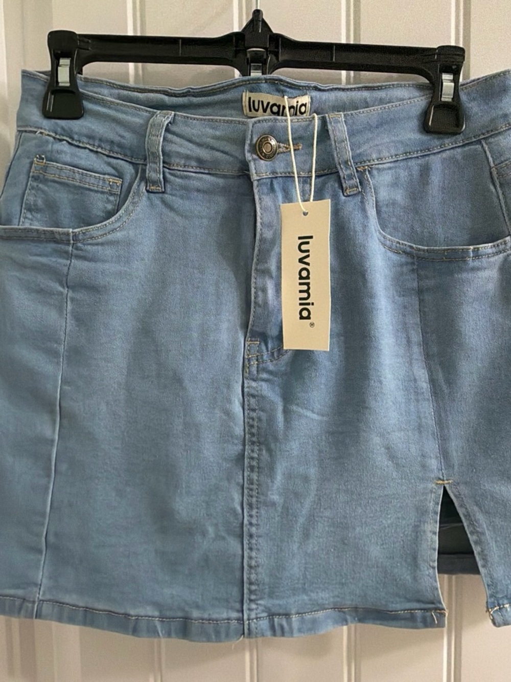 Iuvamia Light Blue Denim Skirt - Women's Casual Front Slit